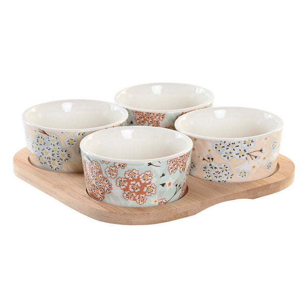 Tablett für Snacks DKD Home Decor grün Bambus Steingut 5 Stücke (19,7 x 19,7 x 1 cm)
