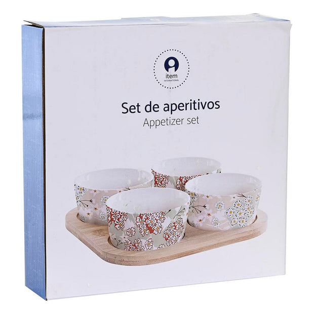 Tablett für Snacks DKD Home Decor grün Bambus Steingut 5 Stücke (19,7 x 19,7 x 1 cm)