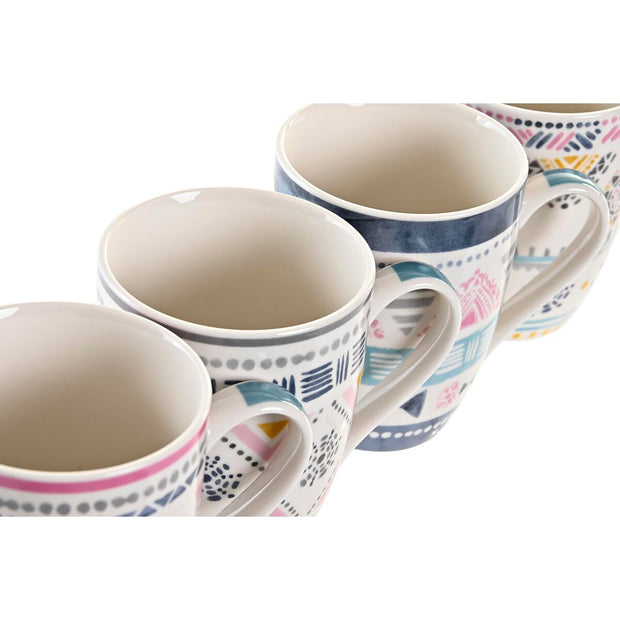 Henkelbecher DKD Home Decor Porzellan Bunt Boho (340 ml) (4 Stück)