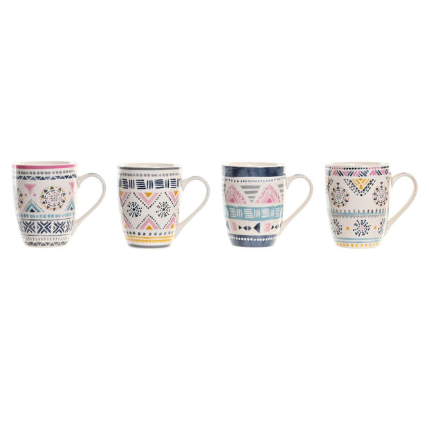 Henkelbecher DKD Home Decor Porzellan Bunt Boho (340 ml) (4 Stück)