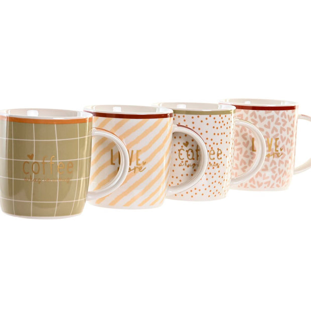 Henkelbecher DKD Home Decor Liebe Kaffee Bunt Porzellan (365 ml) (4 Stück)