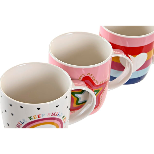 Henkelbecher DKD Home Decor Herz Porzellan Bunt (365 ml) (4 Stück)