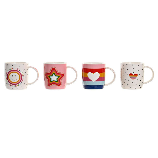 Henkelbecher DKD Home Decor Herz Porzellan Bunt (365 ml) (4 Stück)