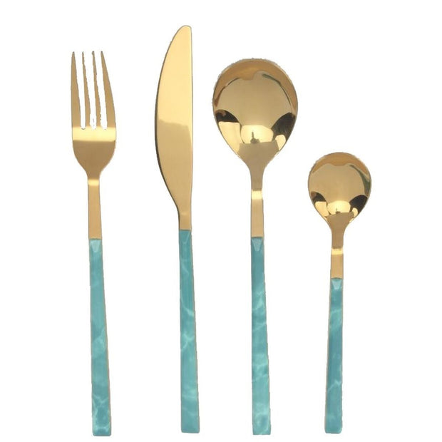Besteck DKD Home Decor grün Golden Edelstahl (1,8 x 0,3 x 23 cm) (2 x 0,3 x 21 cm)