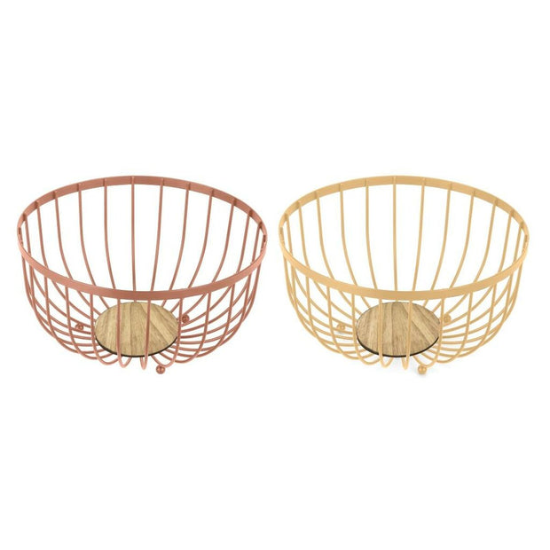 Obstschale DKD Home Decor Metall Terrakotta Gelb Kiefer (25 x 25 x 13 cm) (2 Stück)