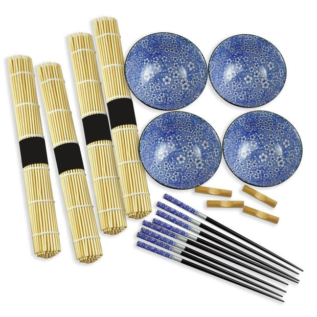 Sushi-Set DKD Home Decor Schwarz Blau Bambus Steingut Orientalisch (16 Stücke)