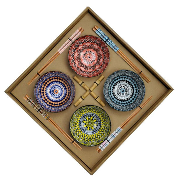 Sushi-Set DKD Home Decor Bunt Bambus Mandala Steingut Orientalisch (12 Stücke)