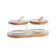 Set mit 2 Kanistern DKD Home Decor Kristall Braun Durchsichtig Akazienholz (20,5 x 10,5 x 7 cm) (240 ml)