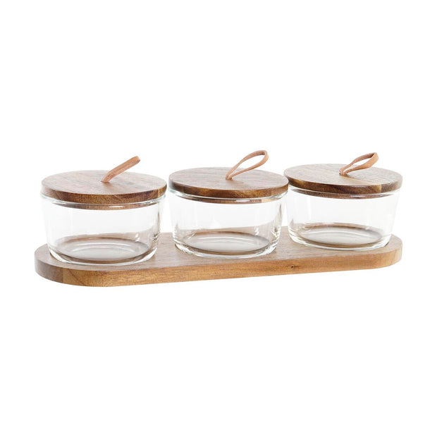 Set mit 3 Kanistern DKD Home Decor Kristall Braun Durchsichtig Akazienholz (31 x 10,5 x 7 cm) (240 ml)