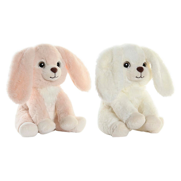 Fluffy toy DKD Home Decor Beige Rabbit White Children's (20 x 15 x 28 cm) (2 Units)