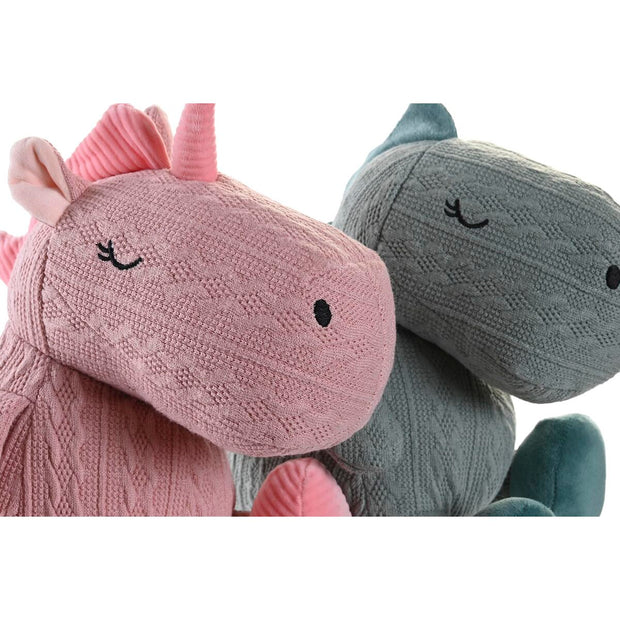Fluffy toy DKD Home Decor Dinosaur Grey Pink Mint (15 x 25 x 25 cm) (2 Units)