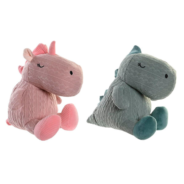Fluffy toy DKD Home Decor Dinosaur Grey Pink Mint (15 x 25 x 25 cm) (2 Units)