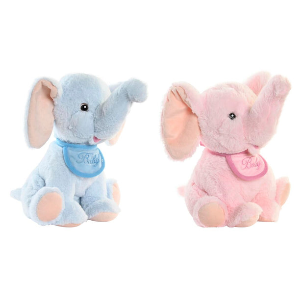Fluffy toy DKD Home Decor Elephant Sky blue Light Pink (20 x 18 x 25 cm) (2 Units)