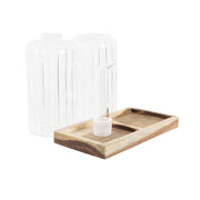 Öl- und Essig-Set DKD Home Decor natürlich Durchsichtig Akazienholz Borosilikatglas (14 x 7,5 x 21 cm) (250 ml)