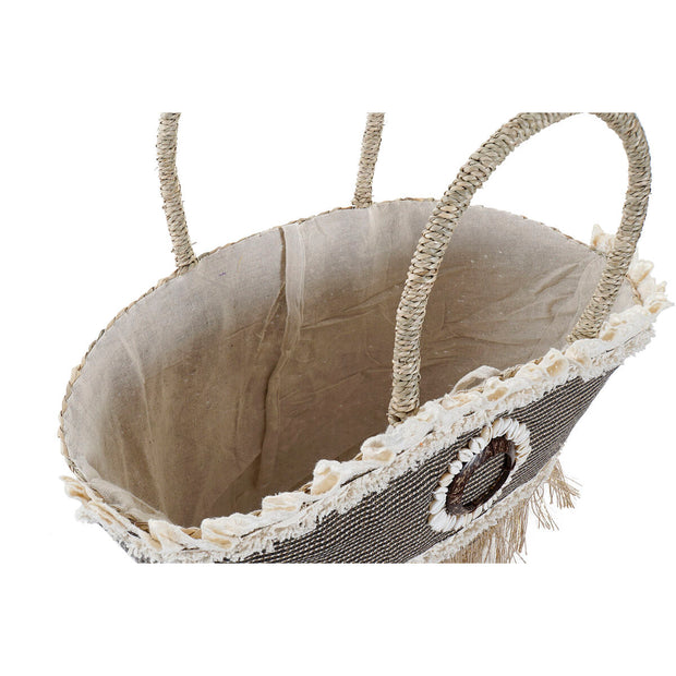Carrycot DKD Home Decor Natural Black White Seagrass (52 x 18 x 50 cm)