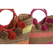 Hand bag DKD Home Decor Natural Red Blue Pink Green Yellow (44 x 15 x 35 cm) (2 Units)