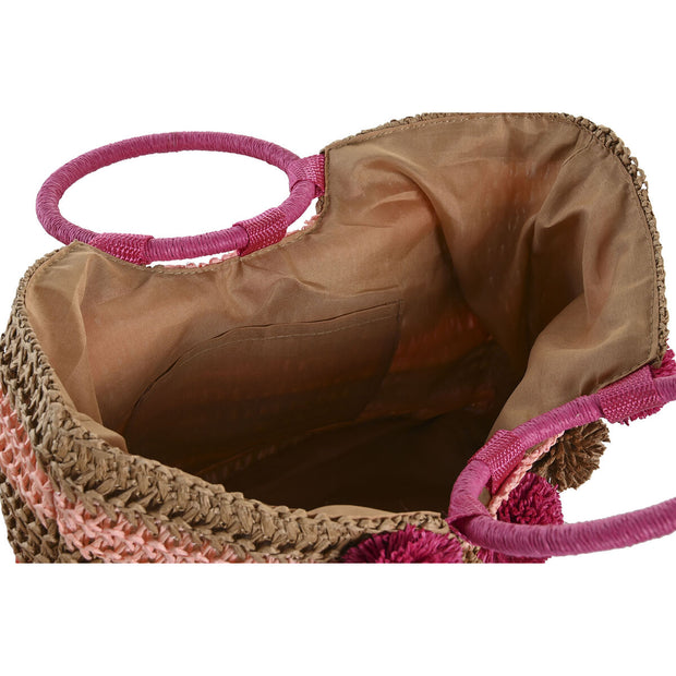 Hand bag DKD Home Decor Natural Red Blue Pink Green Yellow (44 x 15 x 35 cm) (2 Units)