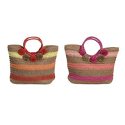 Hand bag DKD Home Decor Natural Red Blue Pink Green Yellow (44 x 15 x 35 cm) (2 Units)