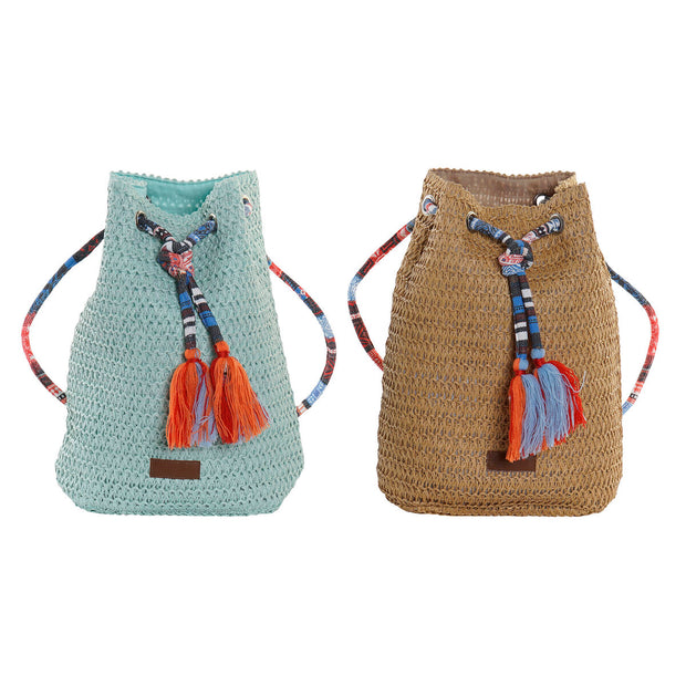 Beach Bag DKD Home Decor Blue Orange Green Light brown (25 x 15 x 36 cm) (2 Units)