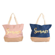 Beach Bag DKD Home Decor Natural Golden Light Pink Navy Blue Eva Rubber (52 x 14 x 42 cm) (2 Units)