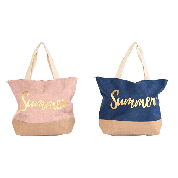 Beach Bag DKD Home Decor Natural Golden Light Pink Navy Blue Eva Rubber (52 x 14 x 42 cm) (2 Units)