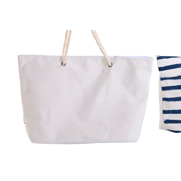 Beach Bag DKD Home Decor White Navy Blue (63 x 14 x 42 cm) (2 Units)
