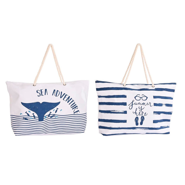 Beach Bag DKD Home Decor White Navy Blue (63 x 14 x 42 cm) (2 Units)
