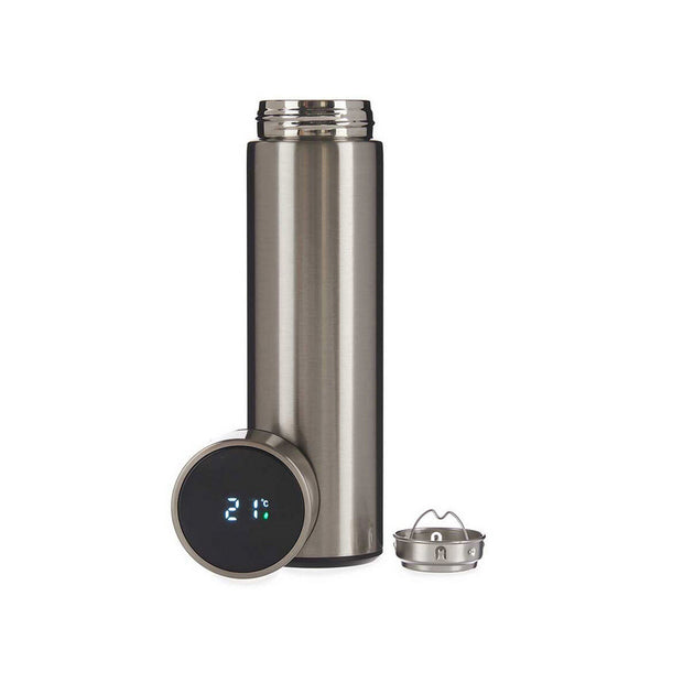 Thermosflasche LED-Screen Silberfarben Edelstahl Silikon PP (450 ml)