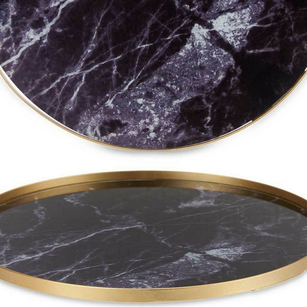 Schale Marmor Mit Griffen Schwarz Golden Metall Glas (30 x 5 x 30 cm)