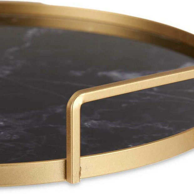 Schale Marmor Mit Griffen Schwarz Golden Metall Glas (30 x 5 x 30 cm)