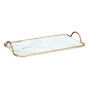 Schale Marmor Mit Griffen Golden Metall Weiß Glas (35 x 4 x 20 cm)