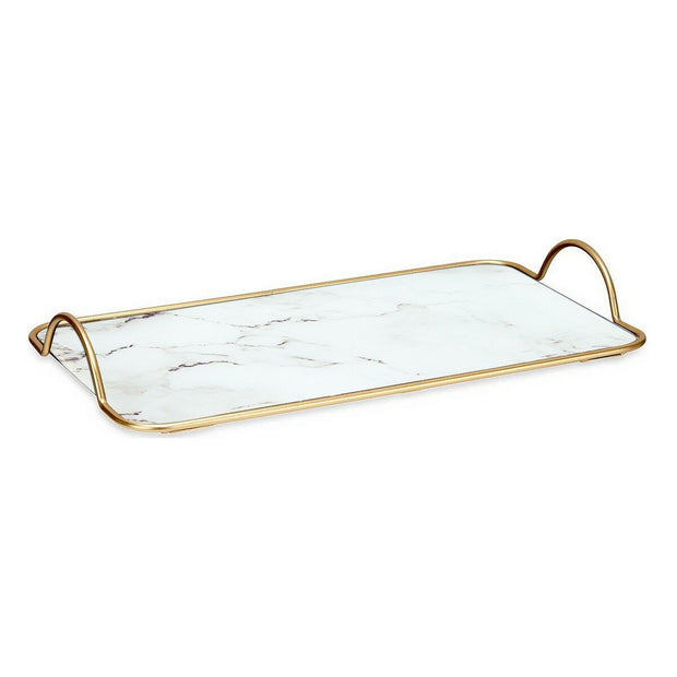 Schale Marmor Mit Griffen Golden Metall Weiß Glas (35 x 4 x 20 cm)