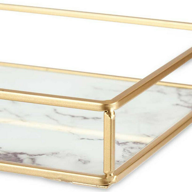 Schale Marmor Golden Metall Weiß Glas (25 x 4 x 15 cm)