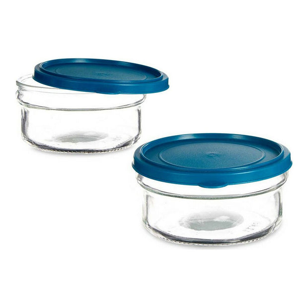 Runde Lunchbox mit Deckel Blau Kunststoff Glas (415 cl)