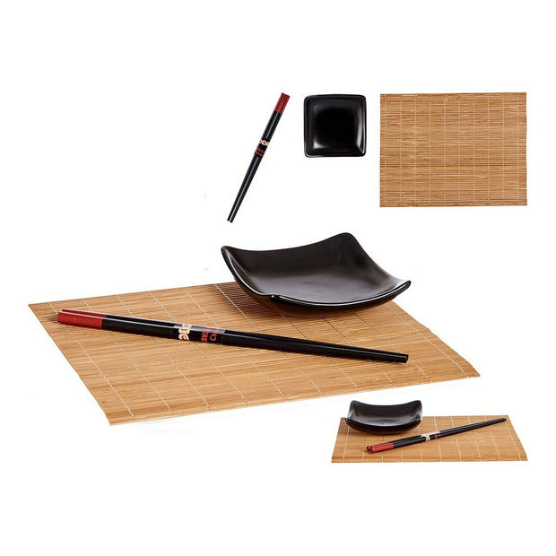 Sushi-Set Schwarz Braun aus Keramik Bambus (6 pcs)