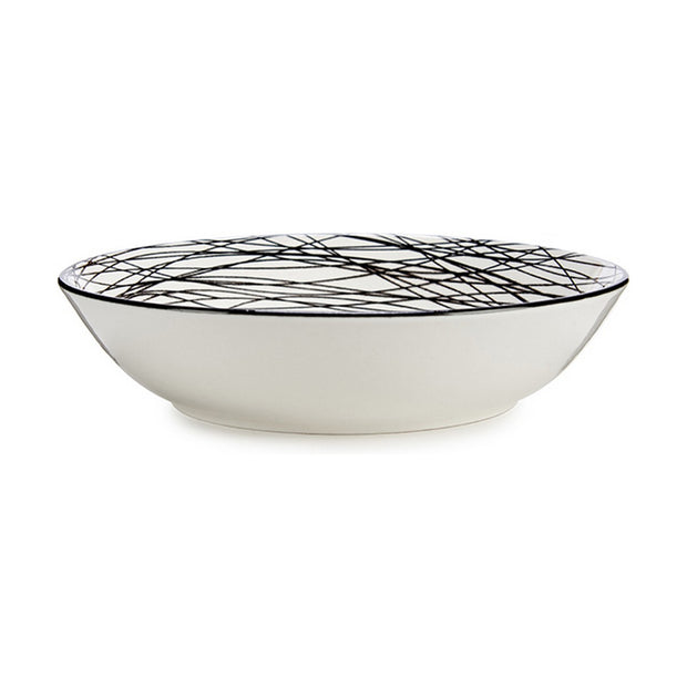 Suppenteller Streifen Porzellan Schwarz Weiß (20 x 4,7 x 20 cm)