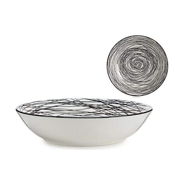 Suppenteller Streifen Porzellan Schwarz Weiß (20 x 4,7 x 20 cm)