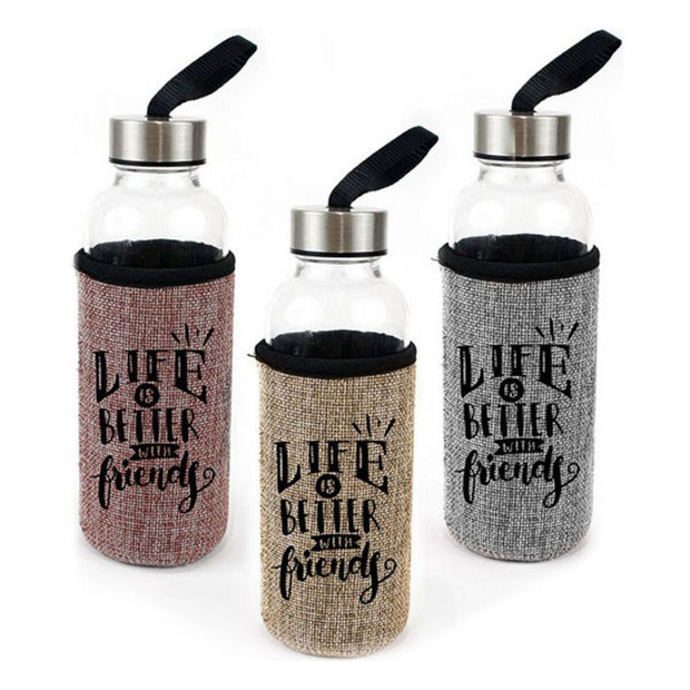 Wasserflasche Bewinner Glas Hülle Leinen (400 ml)