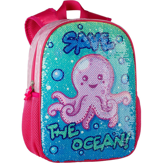 School Bag Save the Ocean! Reversible Octopus Sequins (24 x 32 x 9 cm)