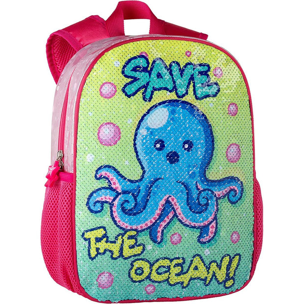 School Bag Save the Ocean! Reversible Octopus Sequins (24 x 32 x 9 cm)