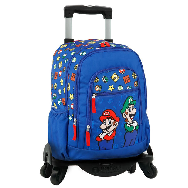 School Rucksack with Wheels Super Mario Red Blue (40 x 30 x 16 cm)