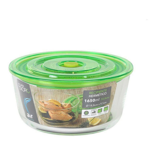 Lunchbox hermetisch Kitchen Tropic Air Durchsichtig grün Borosilikatglas 1,65 l (9,1 x 9,1 x 19 cm)