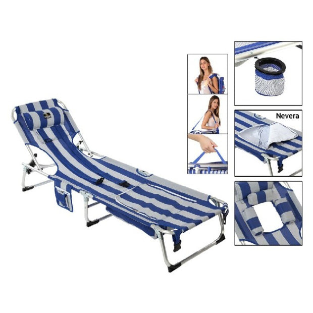 Beach sunbed Aluminium Blue / White (185 x 57 x 26 cm)