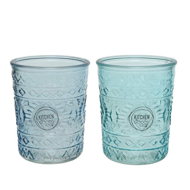 Kristallglas 2 Stück Mit Relief Blau (350 ml)