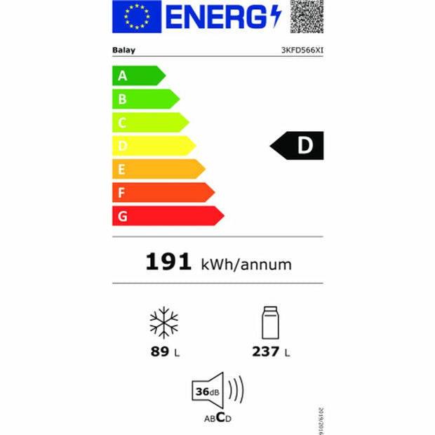 Kühl-Gefrierkombination Balay 3KFD566XI  Edelstahl (186 x 60 cm)