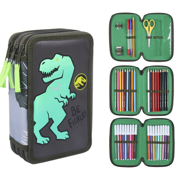 School Case with Accessories Jurassic Park School Case Dark green (12,5 x 6,5 x 19,5 cm)