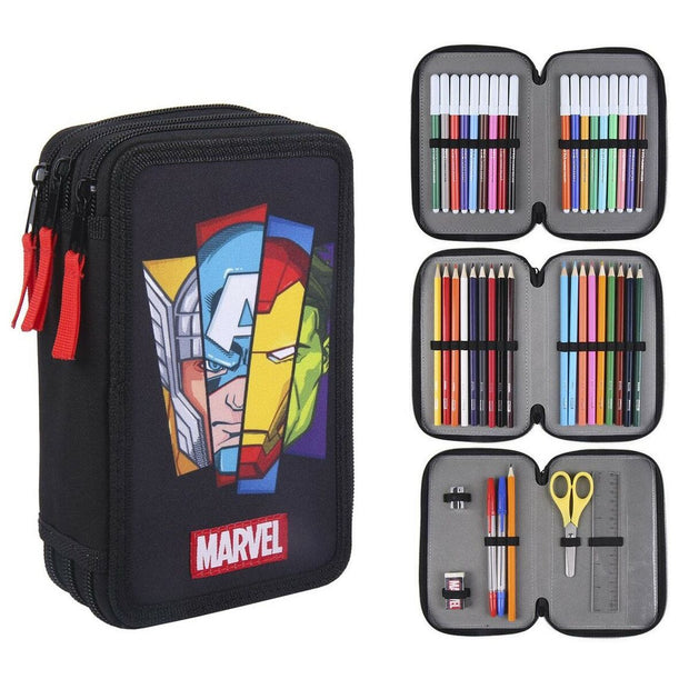School Case with Accessories The Avengers 43 Pieces Black (12,5 x 6,5 x 19,5 cm)