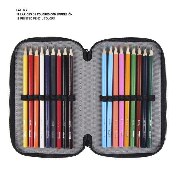 School Case with Accessories The Avengers 43 Pieces Black (12,5 x 6,5 x 19,5 cm)