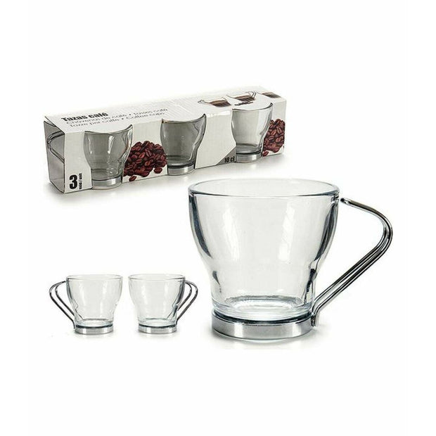 Satz von Kaffeetassen Silberfarben Metall Durchsichtig Glas 24 Stück