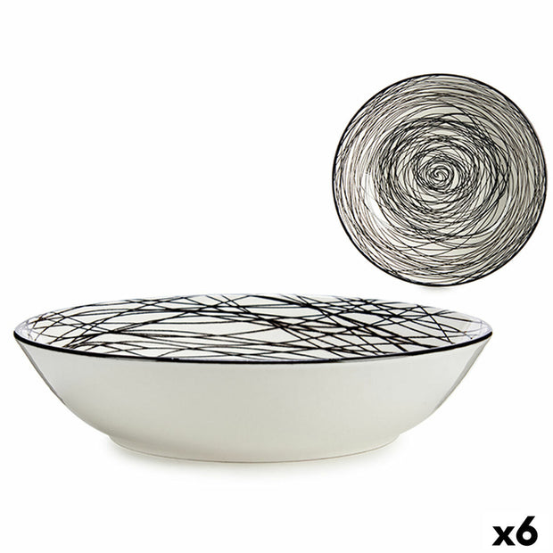 Suppenteller Streifen Porzellan Schwarz Weiß 6 Stück (20 x 4,7 x 20 cm)